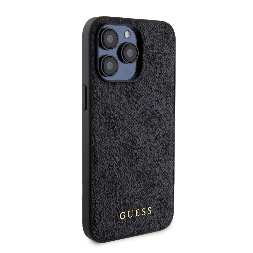 Guess Orjinal Lisanslı Magsafe Şarj Özellikli Yazı Logolu 4G Desenli Siyah Kapak +  Siyah Powerbank 5000mAh 2in1 Set - enzaksesuar
