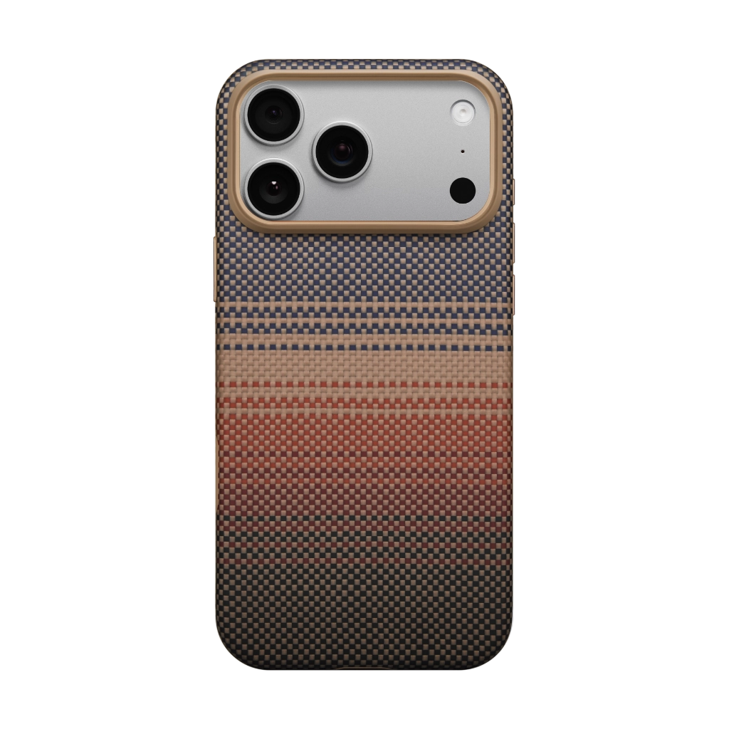 Apple iPhone 17 Pro Kılıf M-safe Şarj Özellikli Aramid Fiber Pitaka Military-Grade Sunset-Moonrise Serisi Kapak Kahverengi
