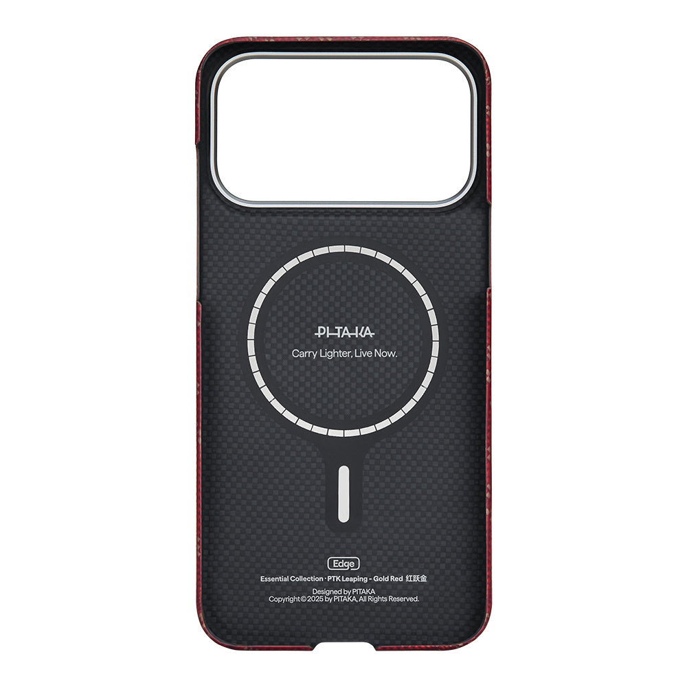 Apple iPhone 17 Pro Max Kılıf M-safe Şarj Özellikli Aramid Fiber Pitaka Tactile Woven Monogram Serisi Kapak Turuncu-Siyah