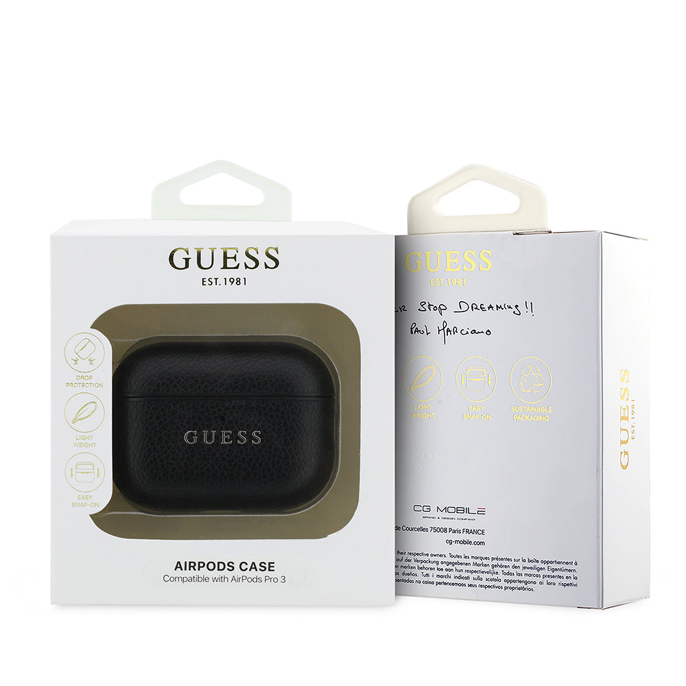 Apple Airpods Pro 3 Kılıf Guess Orjinal Lisanslı Anahtarlıklı PU Deri Kapak Siyah