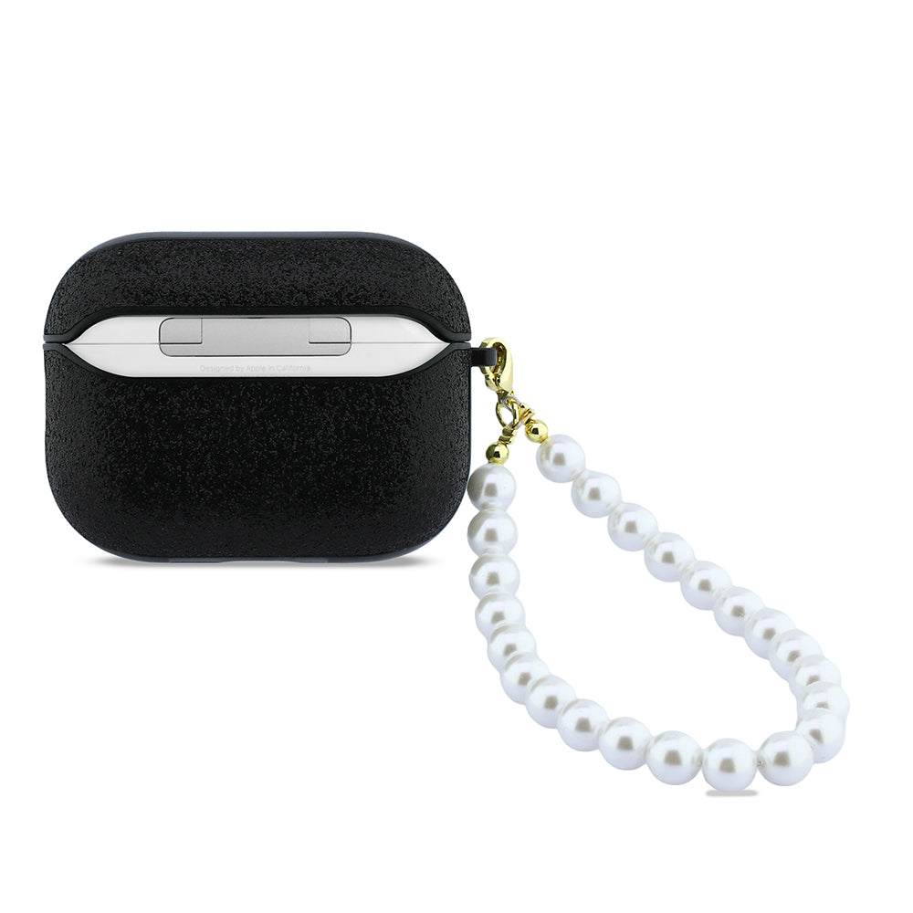 Apple Airpods Pro 3 Kılıf Guess Glitter İnci Bilek Askılı Kapak Siyah