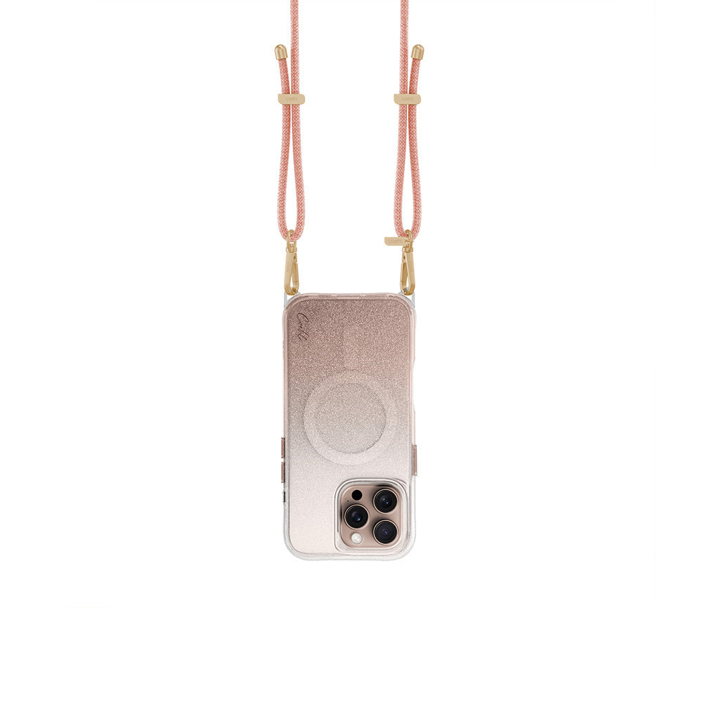 COEHL iPhone 16 Pro Magsafe Şarj Özellikli Simli Arka Yüzey Askı İpi Aparatlı Lumino Rose Gold Kılıf