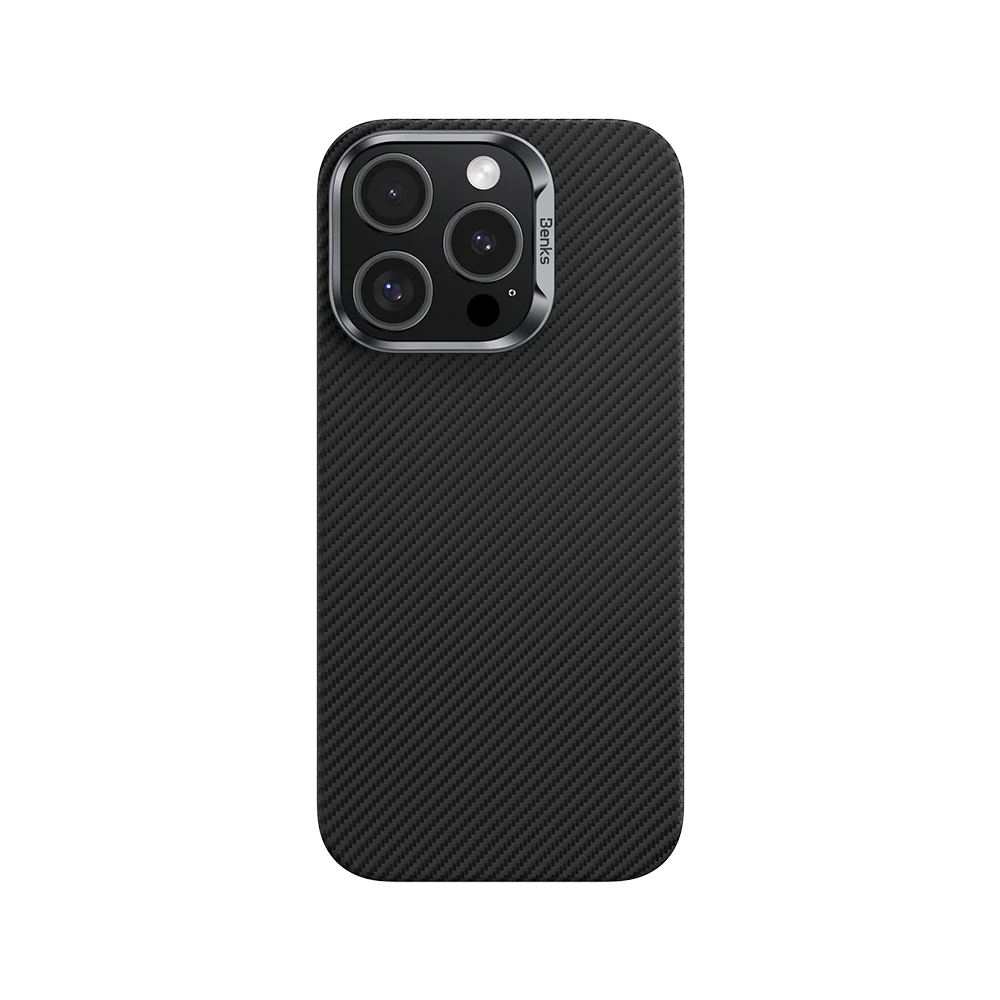 Apple iPhone 16 Pro Max Kılıf Benks M-safe Şarj Özellikli Metal Kamera Çerçeveli Magnetik ArmorAir 600D Kevlar Fiber Kapak Siyah