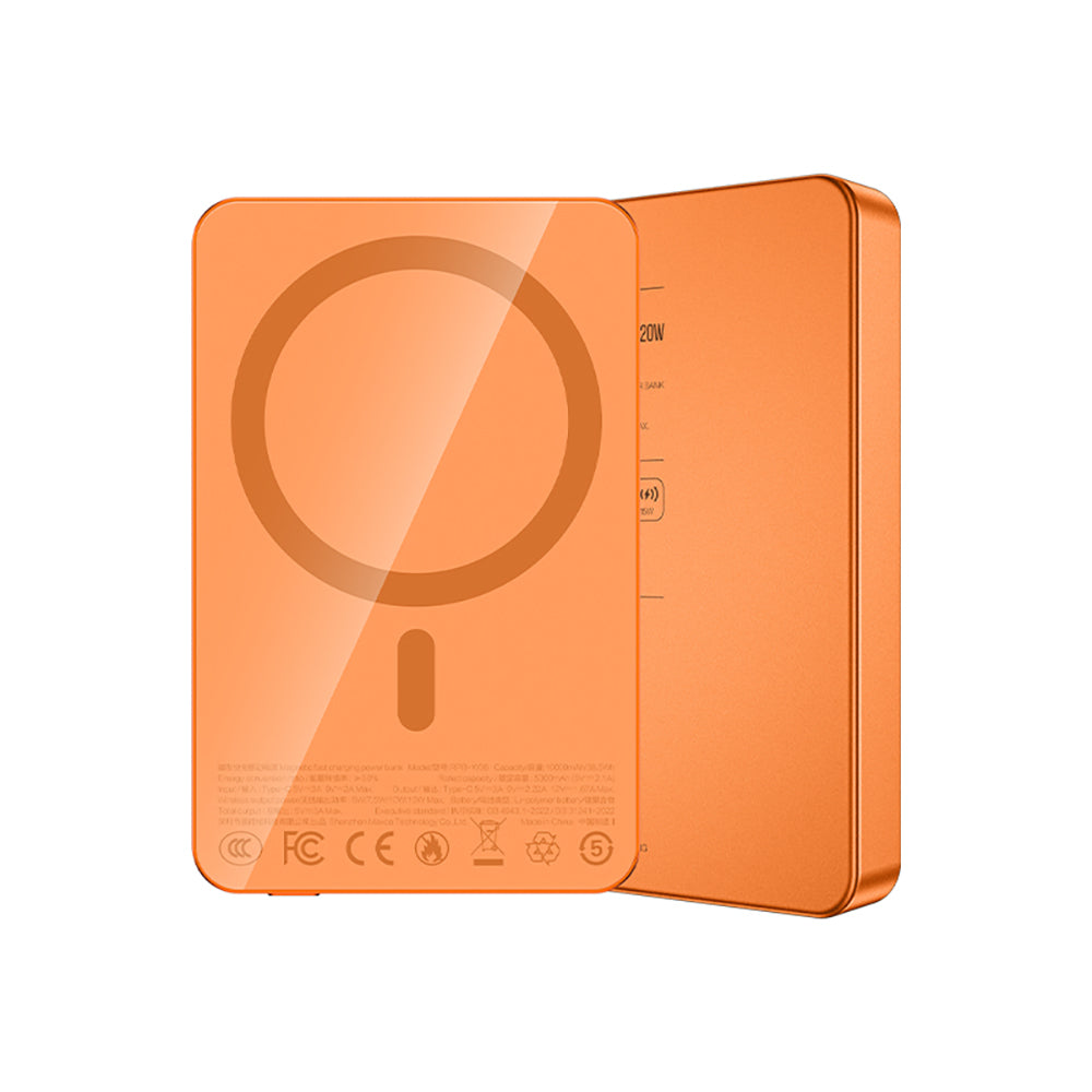 Recci RPB-W36 Ultra İnce PD 20W Hızlı Şarj Özellikli Wireless Powerbank 15W 10000mAh Turuncu