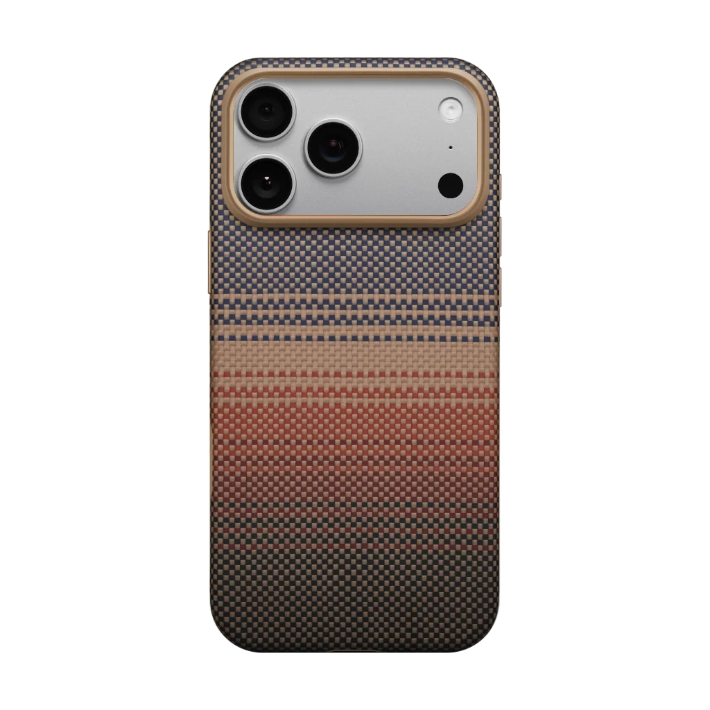 Apple iPhone 17 Pro Max Kılıf M-safe Şarj Özellikli Aramid Fiber Pitaka Military-Grade Sunset-Moonrise Serisi Kapak Kahverengi