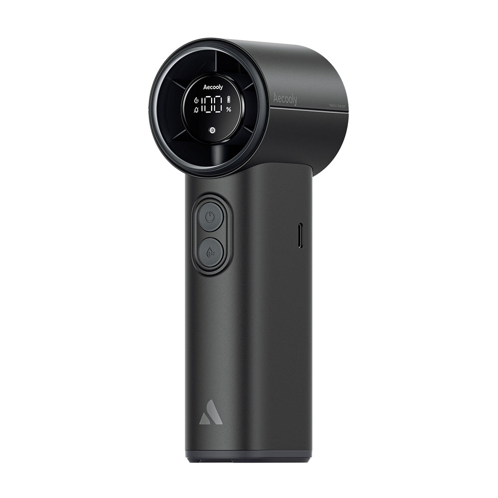 Aecooly PM02 Dijital LED Göstergeli Mist Chill Özellikli 5 Kademeli Portatif Soğutucu El Fanı Siyah