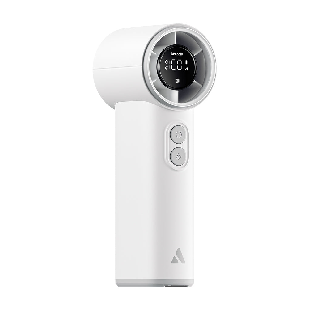 Aecooly PM02 Dijital LED Göstergeli Mist Chill Özellikli 5 Kademeli Portatif Soğutucu El Fanı Beyaz