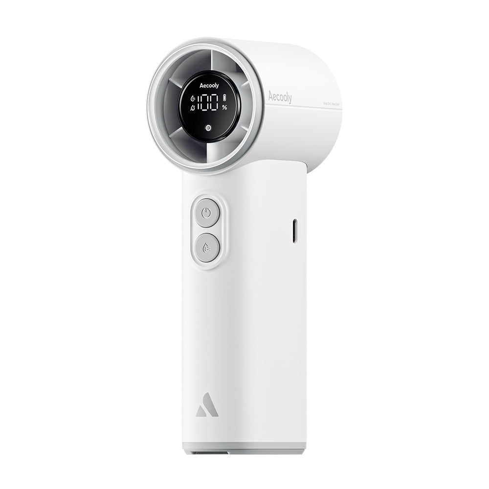 Aecooly PM02 Dijital LED Göstergeli Mist Chill Özellikli 5 Kademeli Portatif Soğutucu El Fanı Beyaz
