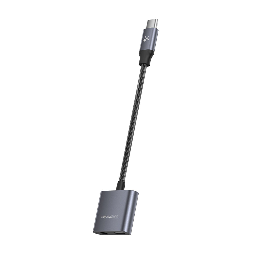 Amazingthing Thunder Pro 2in1 Type-C To 3.5mm Hi-Fi Aux Çevirici Ses Adaptörü Gri