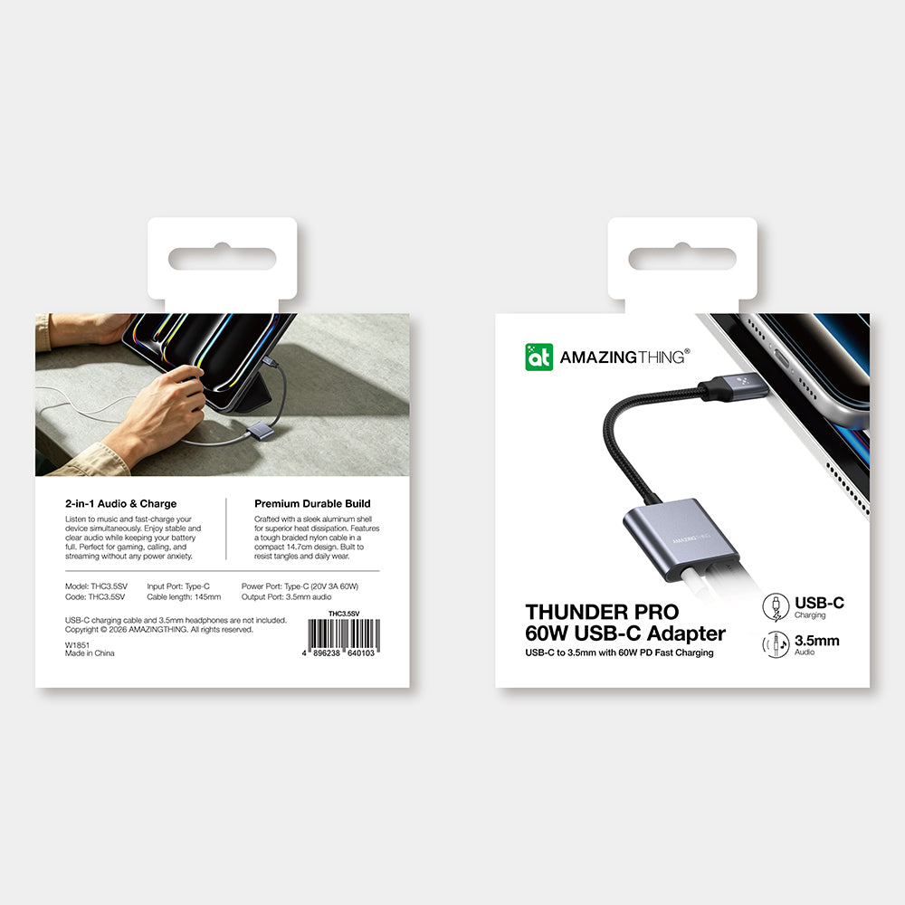 Amazingthing Thunder Pro 2in1 Type-C To 3.5mm Hi-Fi Aux Çevirici Ses Adaptörü Gri