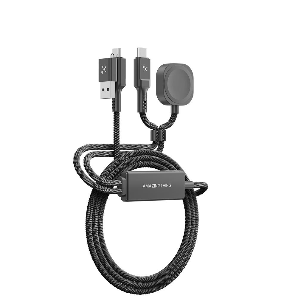 Amazingthing Thunder Pro 7X 100W Apple Watch Serisi Akıllı Saat Wireless 4in1 Type-C PD - Usb Hızlı Şarj Kablosu 1.5M Siyah