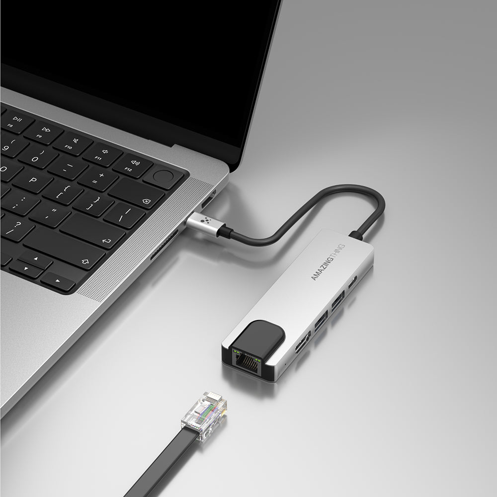 Amazingthing Thunder Pro RJ45 Type-c to HDTV 5 in 1 4K 60Hz Ethernet Dönüştürücü Adaptör Gri