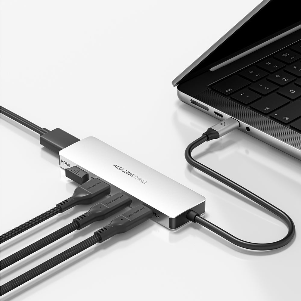 Amazingthing Thunder Pro Type-c to HDTV 5 in 1 4K 60Hz Dönüştürücü Adaptör Gri