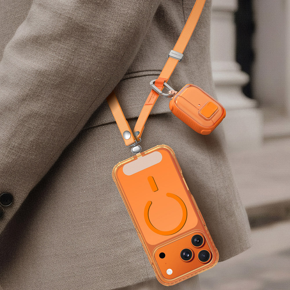 Amazingthing Titan Serisi Ayarlanabilir Manyetik Tasarımlı Telefon ve AirPods Boyun Askı İpi Turuncu