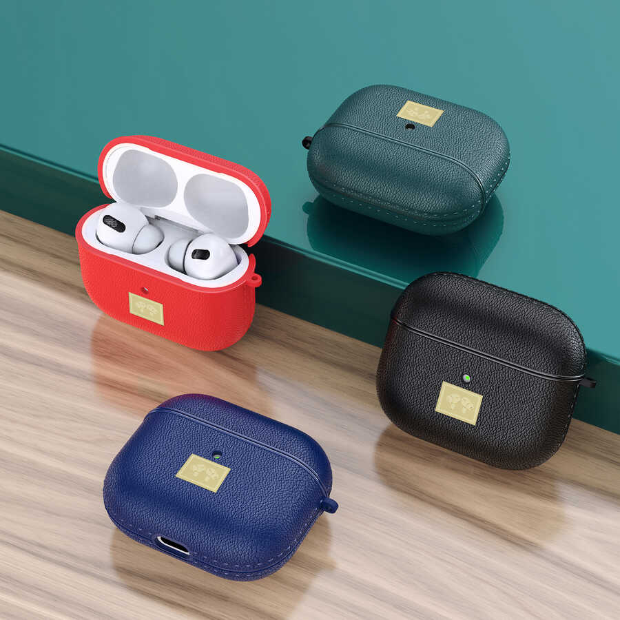 Airpods 3. Nesil Kılıf Deri Görünümlü Askı Aparatlı Wlons Kılıf Siyah