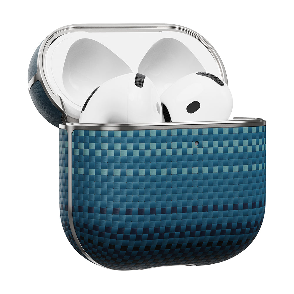 Apple Airpods 4 Kılıf Aramid Fiber Pitaka Tactile Woven Sunset-Moonrise Serisi Kapak Mavi
