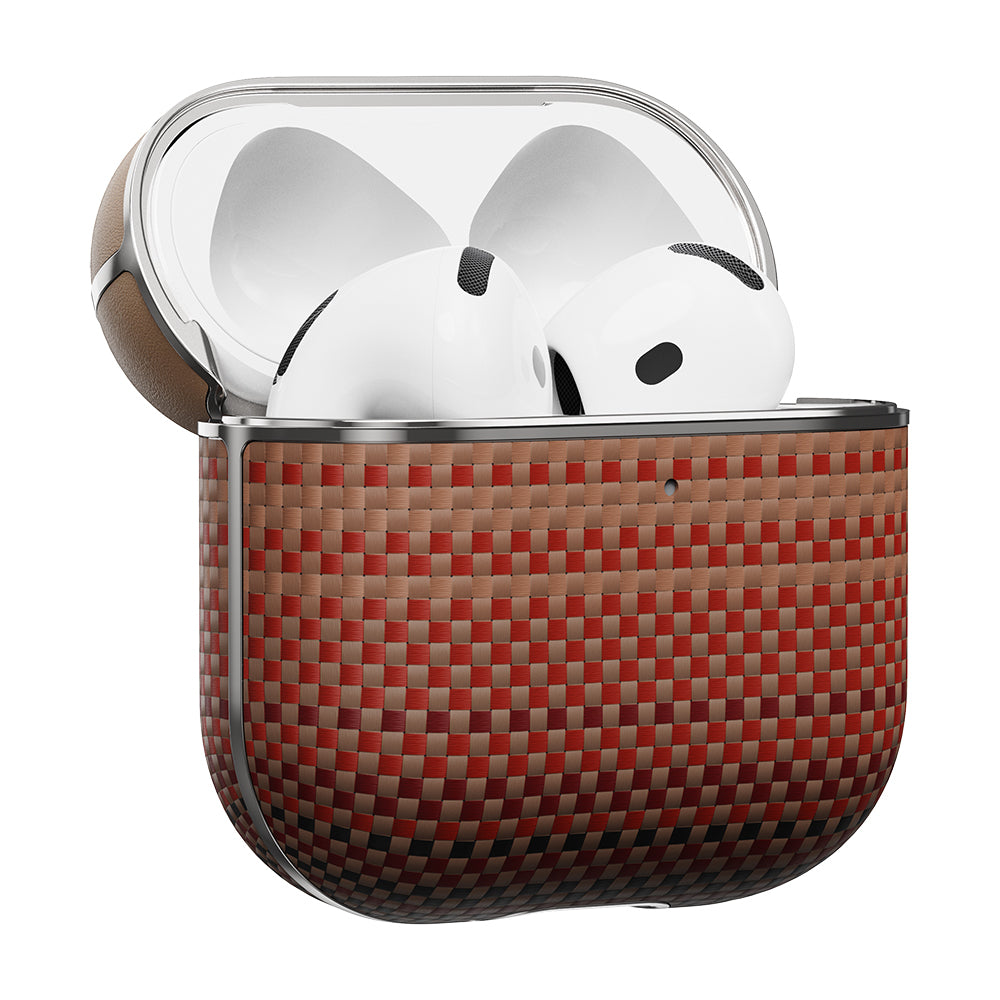 Apple Airpods 4 Kılıf Aramid Fiber Pitaka Tactile Woven Sunset-Moonrise Serisi Kapak Kahverengi