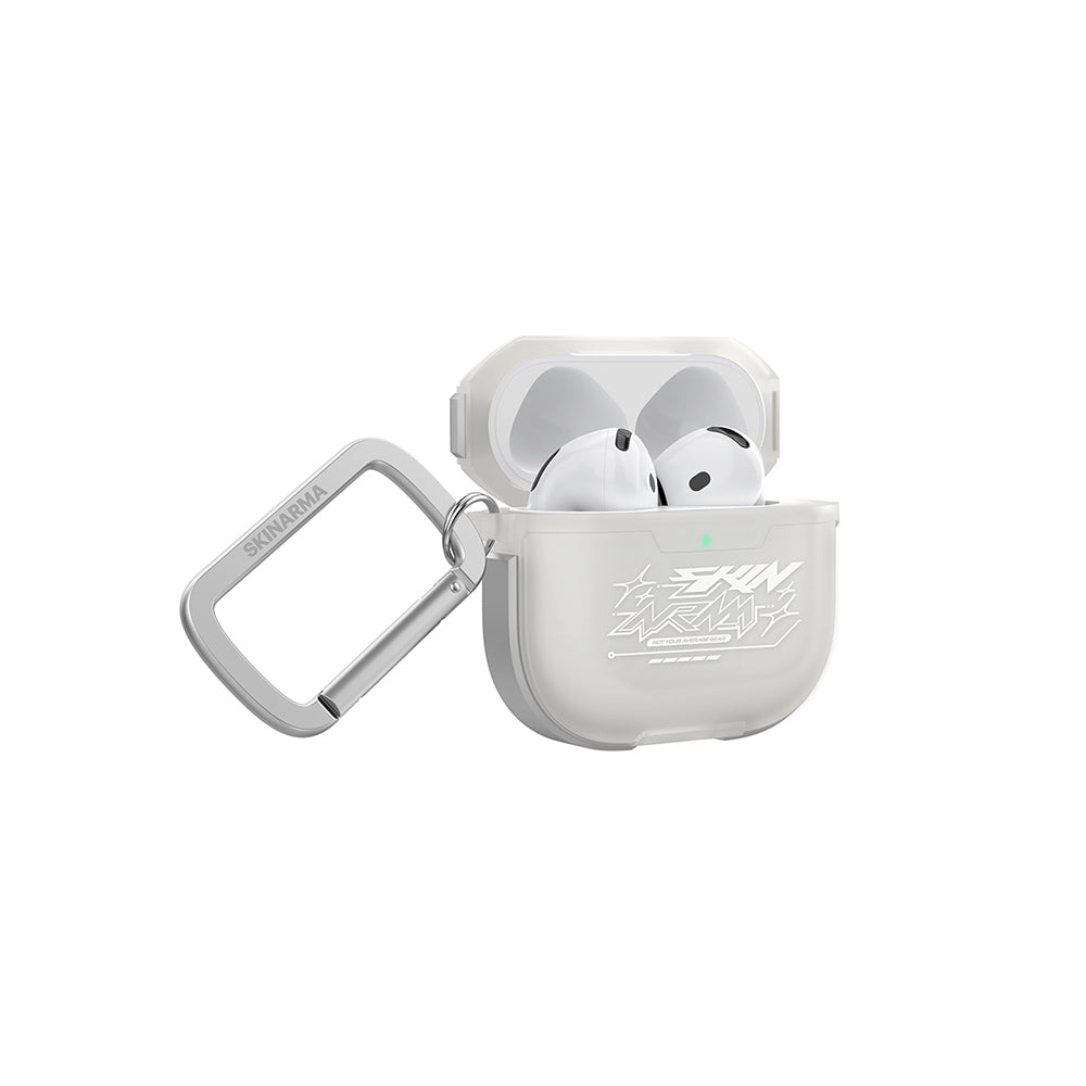 Airpods 4 Kılıf Skinarma Transparan Mat Tasarım Kinzoku Kılıf Beyaz