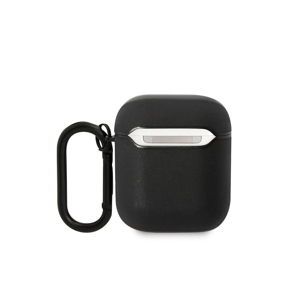 Airpods Kılıf BMW Orjinal Lisanslı PU Deri Mavi Beyaz Çizgili Metal Logolu Kılıf Siyah