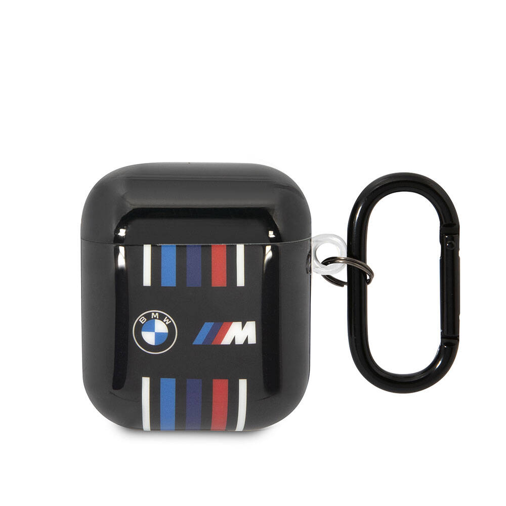 Airpods Kılıf BMW Orjinal Lisanslı Çoklu Renkli Çizgili Çift IMD Baskı Logolu Kılıf Siyah