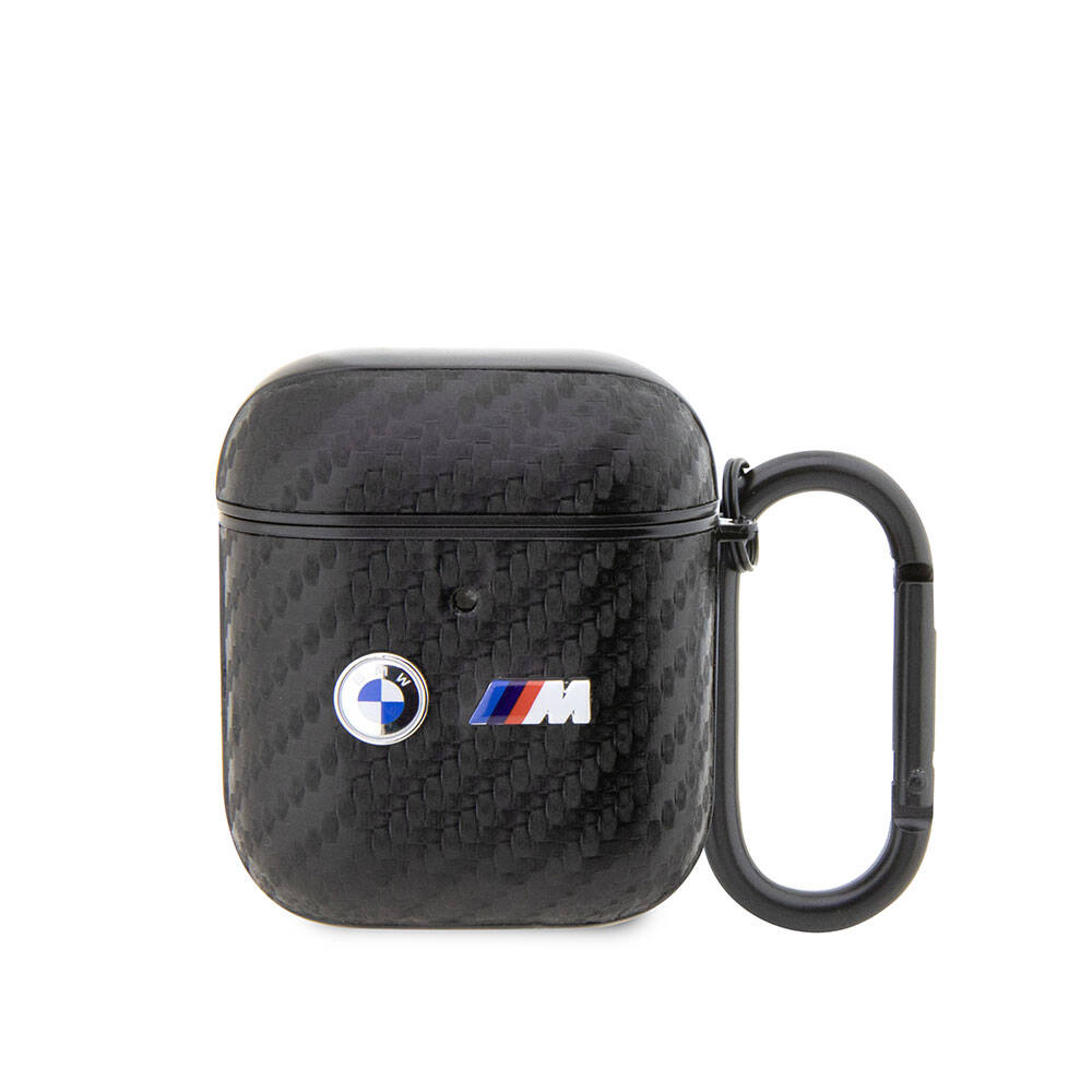 Airpods Kılıf BMW Orjinal Lisanslı PU Karbon Fiber Tasarımlı Çift Metal Logolu Kılıf Siyah