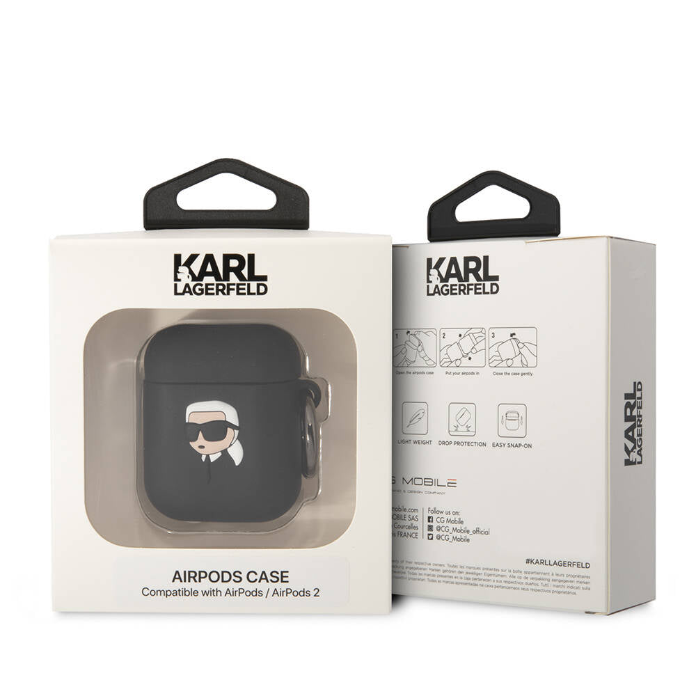 Airpods Kılıf Karl Lagerfeld Orjinal Lisanslı Karl 3D Silikon Kılıf Siyah