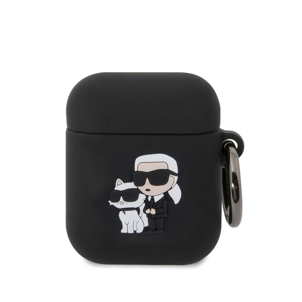 Airpods Kılıf Karl Lagerfeld Orjinal Lisanslı Karl & Choupette 3D Silikon Kılıf Siyah