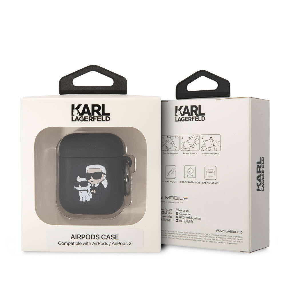 Airpods Kılıf Karl Lagerfeld Orjinal Lisanslı Karl & Choupette 3D Silikon Kılıf Siyah