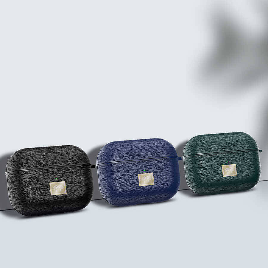 Airpods Pro 2 Kılıf Deri Görünümlü Askı Aparatlı Wlons Kılıf Lacivert