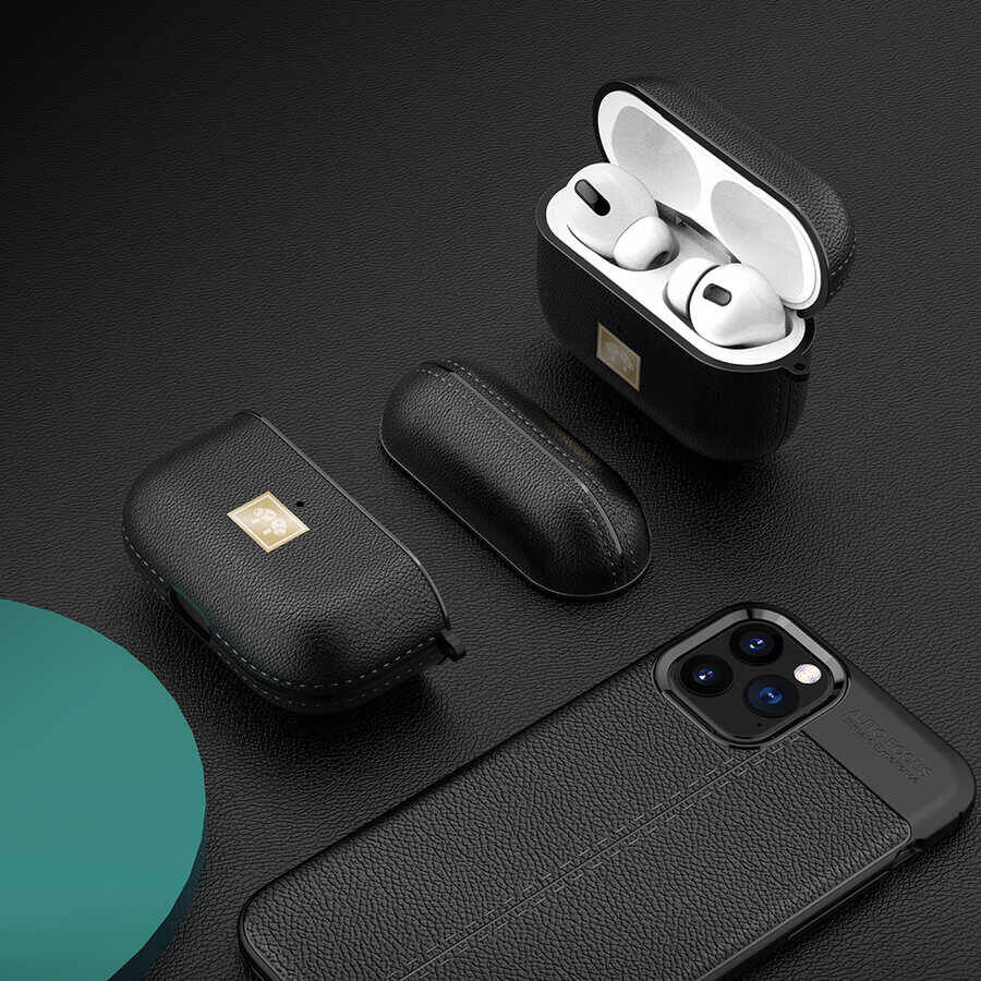 Airpods Pro 2 Kılıf Deri Görünümlü Askı Aparatlı Wlons Kılıf Siyah
