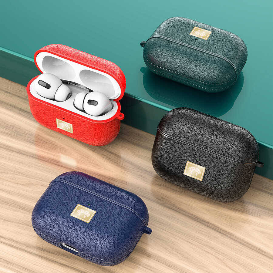 Airpods Pro 2 Kılıf Deri Görünümlü Askı Aparatlı Wlons Kılıf Lacivert