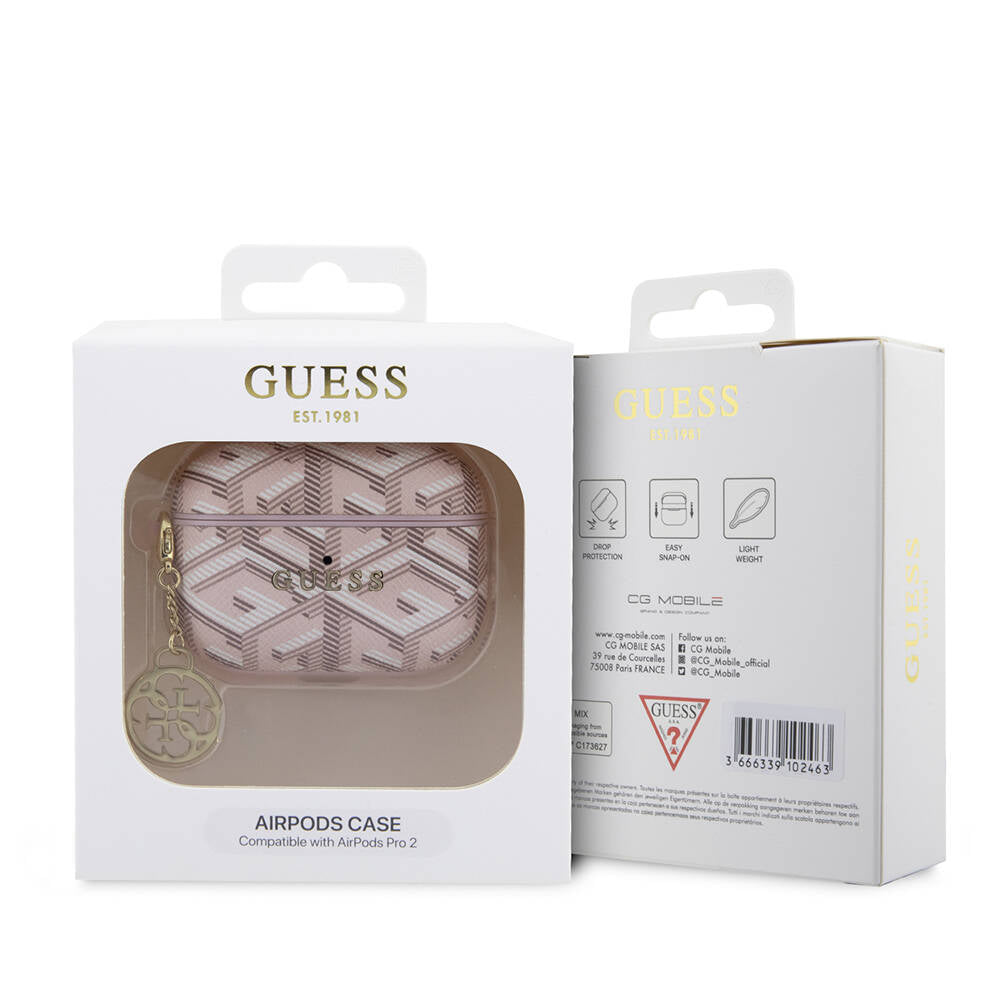 Apple Airpods Pro 2 Kılıf Guess Orjinal Lisanslı G Cube Desenli 4G Süs Zincirli Kapak Pembe