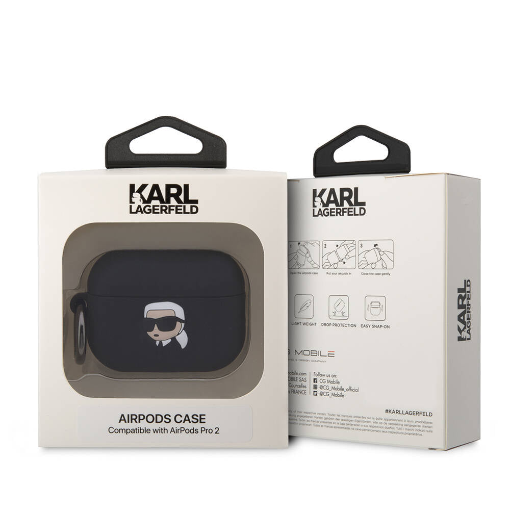Airpods Pro 2 Kılıf Karl Lagerfeld Orjinal Lisanslı Karl 3D Silikon Kılıf Siyah