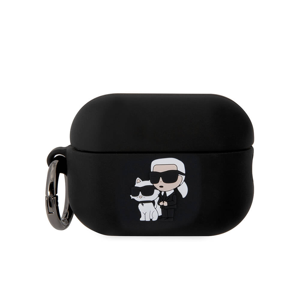 Airpods Pro 2 Kılıf Karl Lagerfeld Orjinal Lisanslı Karl & Choupette 3D Silikon Kılıf Siyah