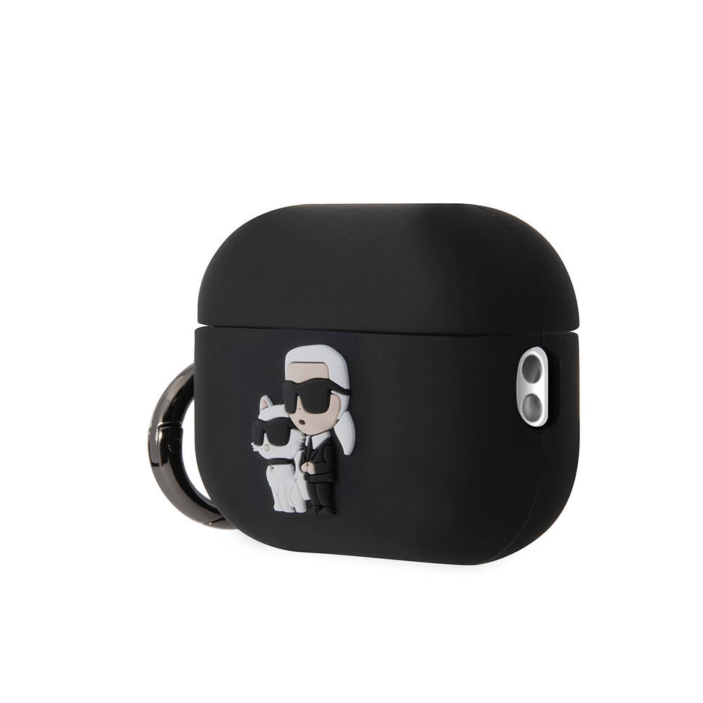 Airpods Pro 2 Kılıf Karl Lagerfeld Orjinal Lisanslı Karl & Choupette 3D Silikon Kılıf Siyah