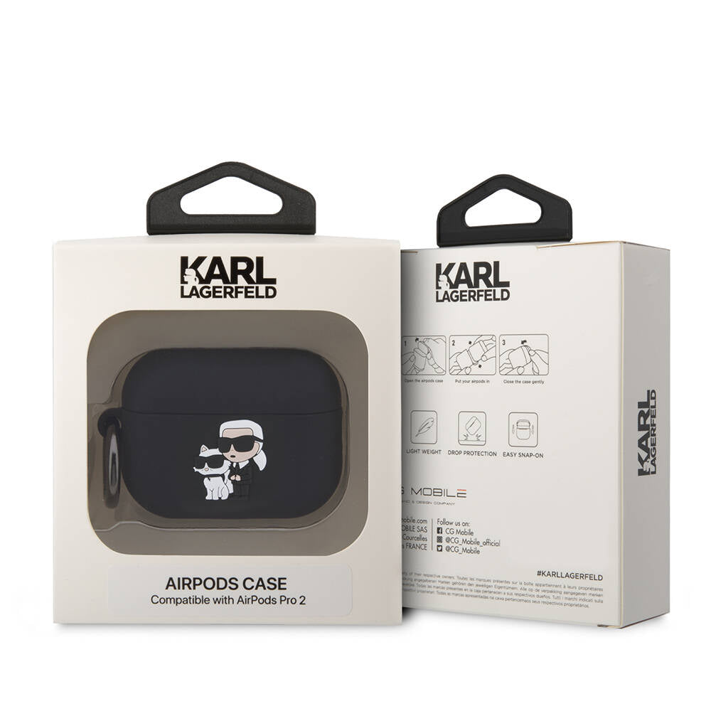 Airpods Pro 2 Kılıf Karl Lagerfeld Orjinal Lisanslı Karl & Choupette 3D Silikon Kılıf Siyah
