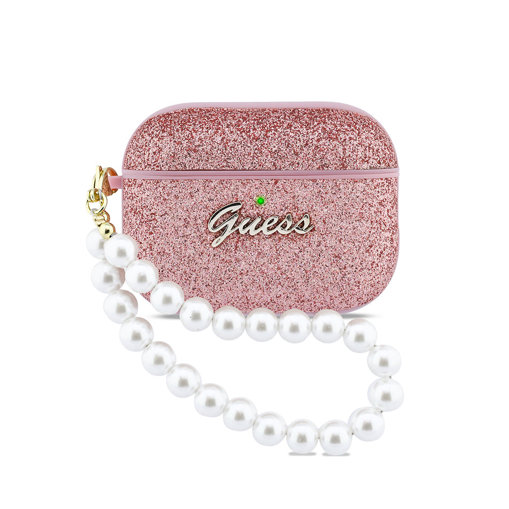 Apple Airpods Pro 3 Kılıf Guess Glitter İnci Bilek Askılı Kapak Pembe