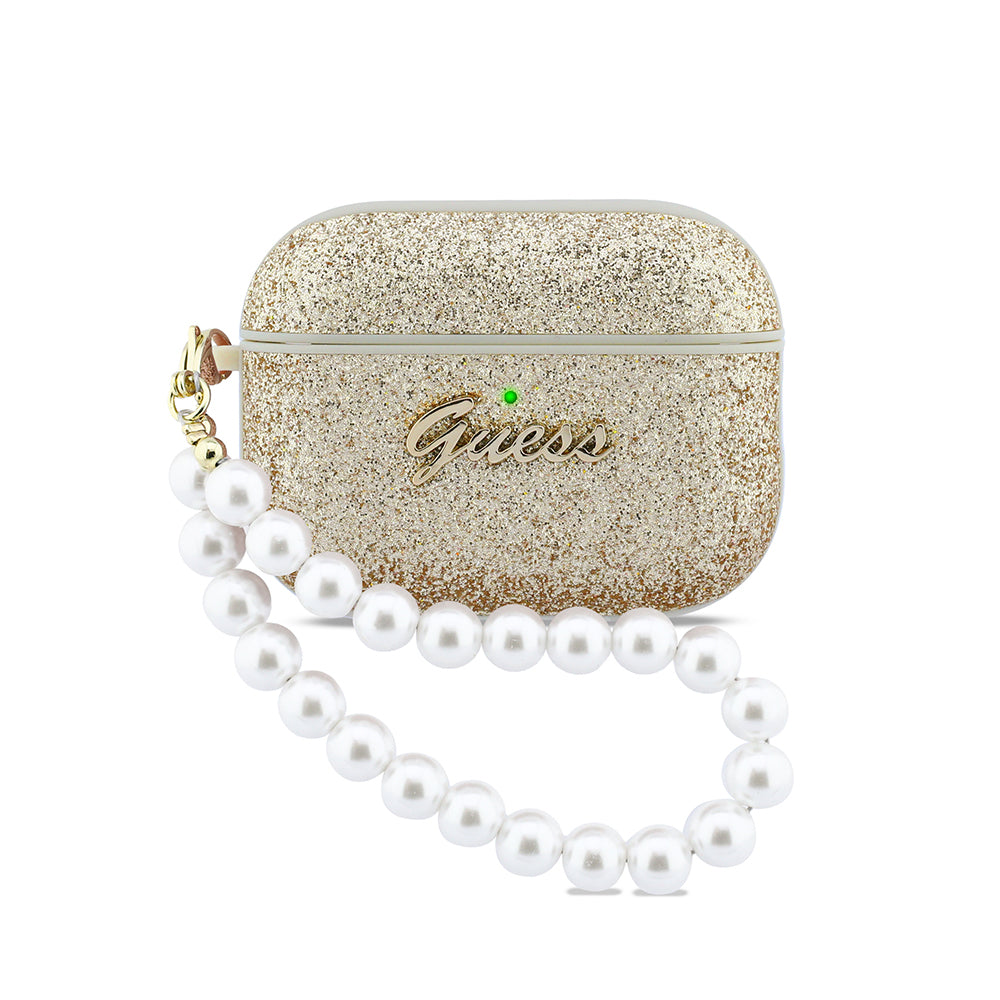 Apple Airpods Pro 3 Kılıf Guess Glitter İnci Bilek Askılı Kapak Gold