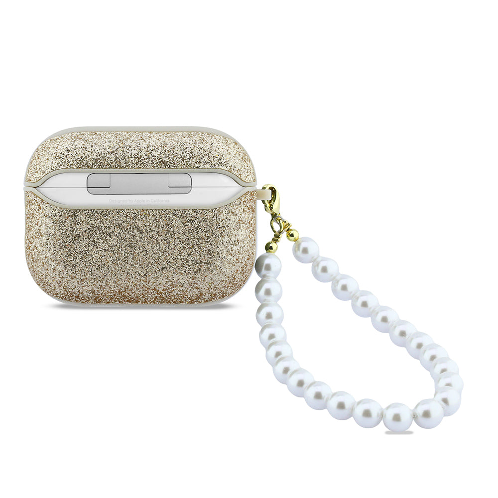 Apple Airpods Pro 3 Kılıf Guess Glitter İnci Bilek Askılı Kapak Gold