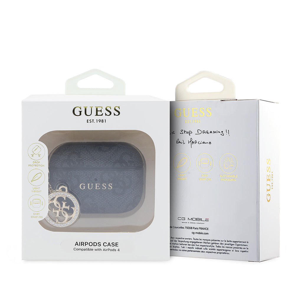 Apple Airpods Pro 3 Kılıf Guess Orjinal Lisanslı PU Deri 4G Desenli 4G Charm Kapak Siyah