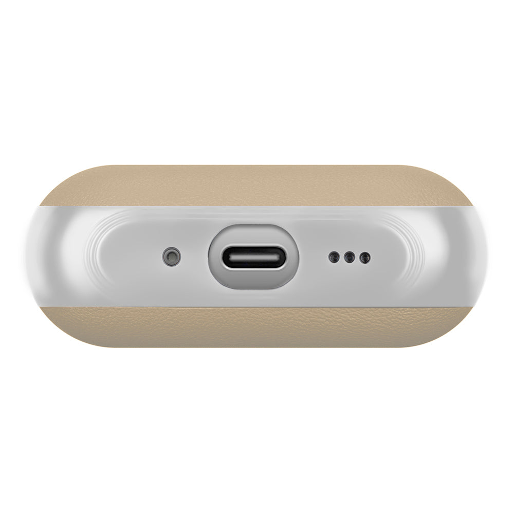 Apple AirPods Pro 3 Kılıf M-Safe Şarj Özellikli Mutural Poying Serisi Deri Tasarımlı Kapak Krem