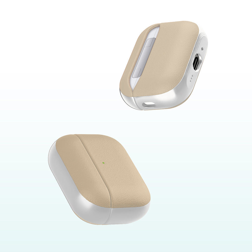 Apple AirPods Pro 3 Kılıf M-Safe Şarj Özellikli Mutural Poying Serisi Deri Tasarımlı Kapak Krem