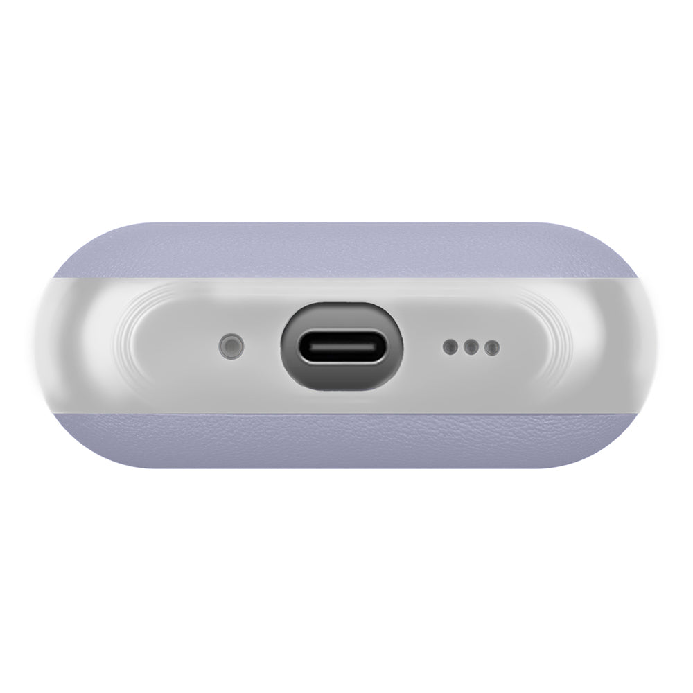Apple AirPods Pro 3 Kılıf M-Safe Şarj Özellikli Mutural Poying Serisi Deri Tasarımlı Kapak Açık Mor