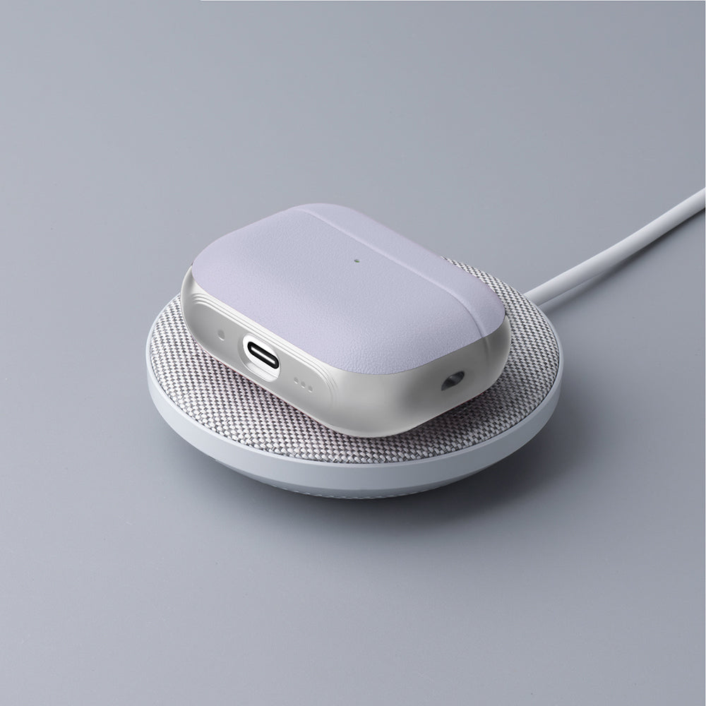 Apple AirPods Pro 3 Kılıf M-Safe Şarj Özellikli Mutural Poying Serisi Deri Tasarımlı Kapak Açık Mor