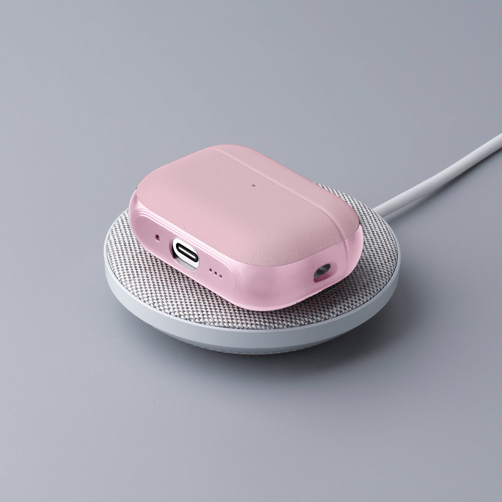 Apple AirPods Pro 3 Kılıf M-Safe Şarj Özellikli Mutural Poying Serisi Deri Tasarımlı Kapak Pembe