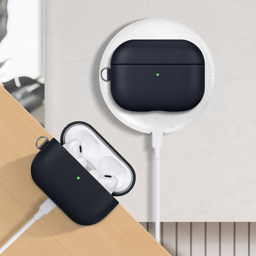 Apple AirPods Pro 3 Kılıf M-Safe Şarj Özellikli Mutural Yahu Serisi Deri Tasarımlı Kapak Lacivert