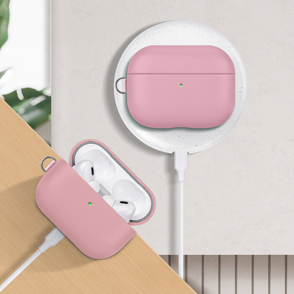 Apple AirPods Pro 3 Kılıf M-Safe Şarj Özellikli Mutural Yahu Serisi Deri Tasarımlı Kapak Pembe