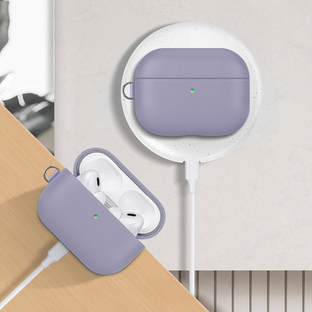 Apple AirPods Pro 3 Kılıf M-Safe Şarj Özellikli Mutural Yahu Serisi Deri Tasarımlı Kapak Mor
