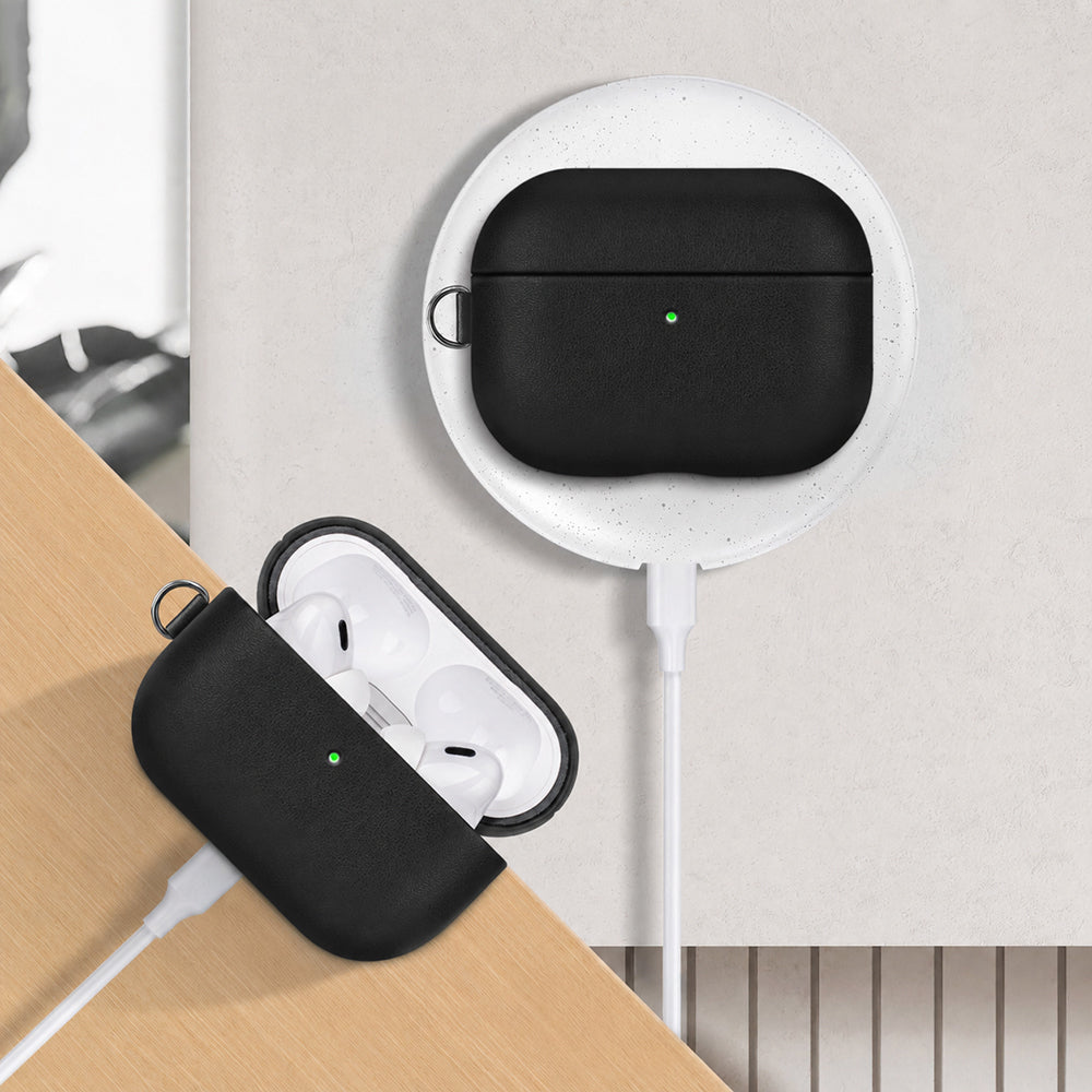 Apple AirPods Pro 3 Kılıf M-Safe Şarj Özellikli Mutural Yahu Serisi Deri Tasarımlı Kapak Siyah