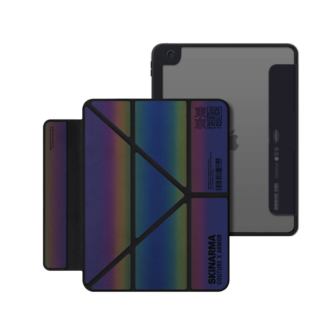 iPad 10.2 (8.Nesil) Kılıf SkinArma Holografik Tasarımlı Standlı Deri Görünümlü Kira Kobai Kılıf Colorful